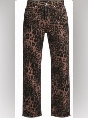 Leopard Print Straight Leg Cropped Frayed Jeans